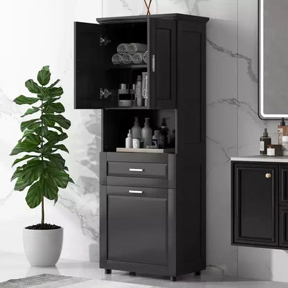 Mobile colonna da bagno alto Nolan Modern Wood con cesto portabiancheria a scomparsa, doppia anta e cassetto