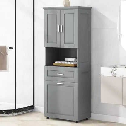 Mobile colonna da bagno alto Nolan Modern Wood con cesto portabiancheria a scomparsa, doppia anta e cassetto