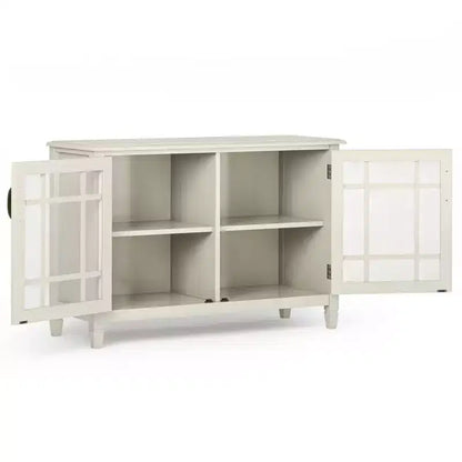 Hampshire Low Storage Cabinet Antique White - WyndenHall: Traditional Style, Adjustable Shelves, Glass Doors