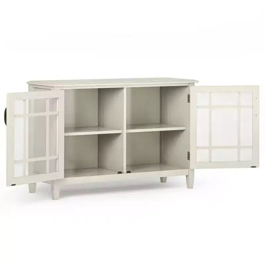 Hampshire Low Storage Cabinet Antique White - WyndenHall: Traditional Style, Adjustable Shelves, Glass Doors