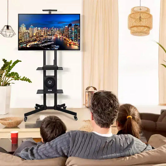 Adjustable Mobile TV Stand Metal TV Cart, Black