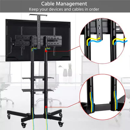 Carrello porta TV mobile regolabile in metallo, nero