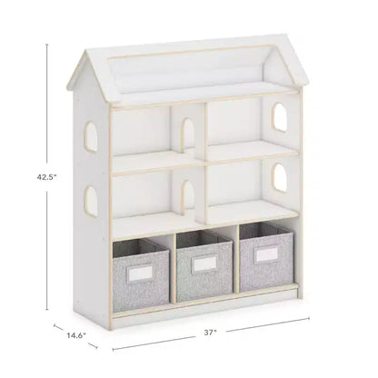 Libreria a Casetta per Bambole, Mobili in Legno per il Gioco di Imitazione dei Bambini con Contenitori per Giocattoli e Bambole