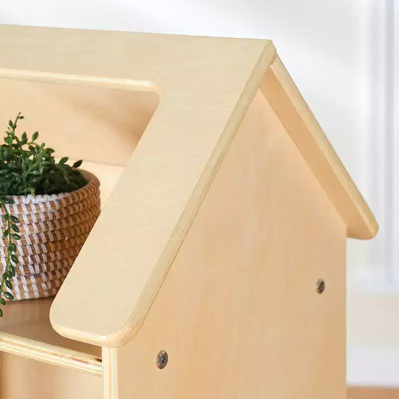 Libreria a Casetta per Bambole, Mobili in Legno per il Gioco di Imitazione dei Bambini con Contenitori per Giocattoli e Bambole