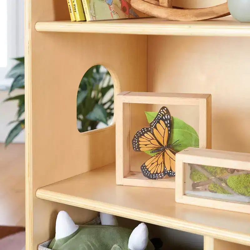 Libreria a Casetta per Bambole, Mobili in Legno per il Gioco di Imitazione dei Bambini con Contenitori per Giocattoli e Bambole
