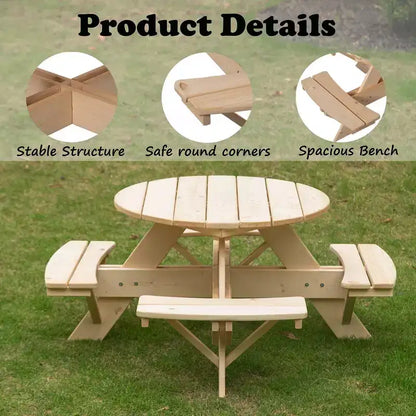 Tavolo da Picnic Rotondo in Legno per Bambini con Panca, Tavolo da Esterno per Artigianato e Pranzo per Bambini