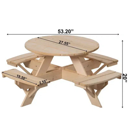 Tavolo da Picnic Rotondo in Legno per Bambini con Panca, Tavolo da Esterno per Artigianato e Pranzo per Bambini