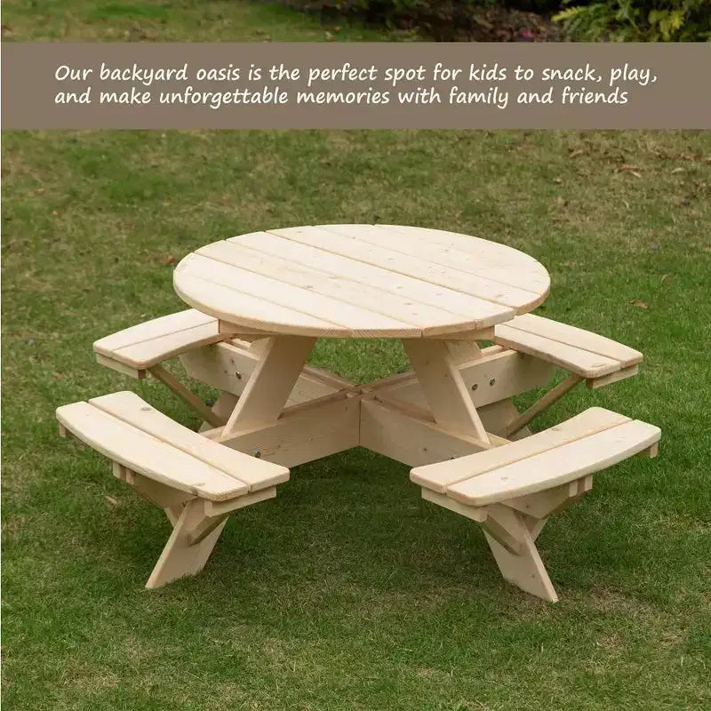 Tavolo da Picnic Rotondo in Legno per Bambini con Panca, Tavolo da Esterno per Artigianato e Pranzo per Bambini