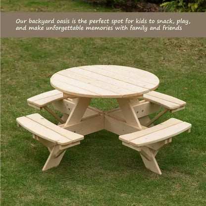 Tavolo da Picnic Rotondo in Legno per Bambini con Panca, Tavolo da Esterno per Artigianato e Pranzo per Bambini