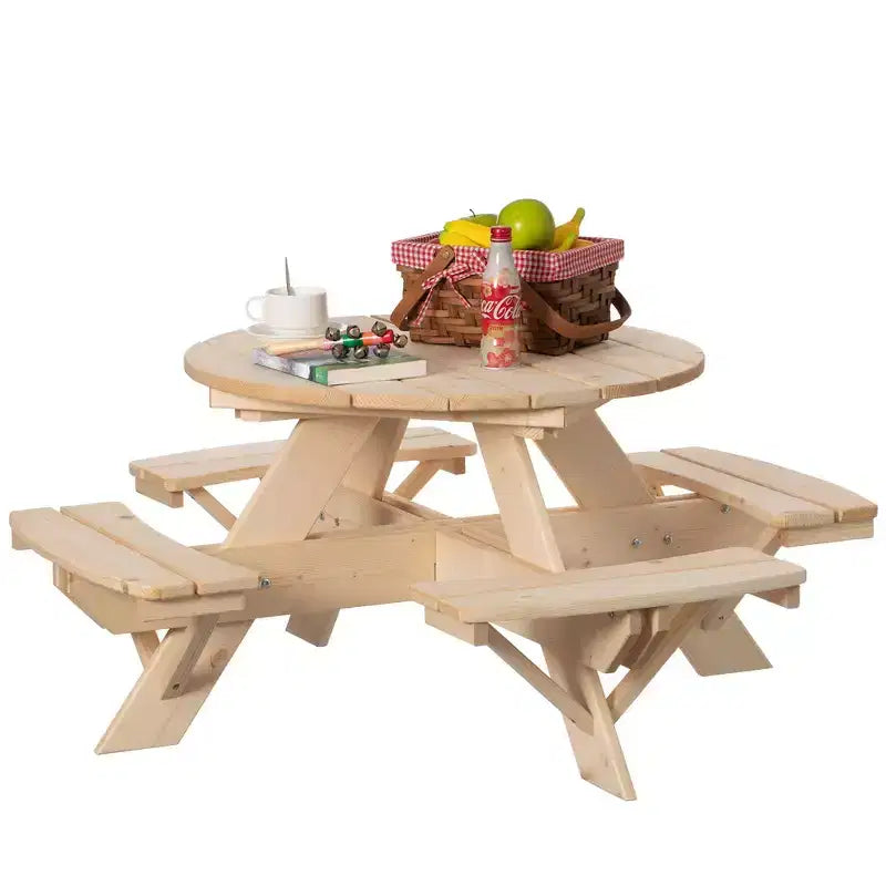 Tavolo da Picnic Rotondo in Legno per Bambini con Panca, Tavolo da Esterno per Artigianato e Pranzo per Bambini