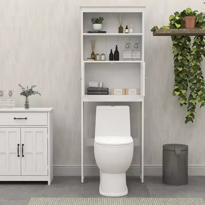 Mobiletto da bagno autoportante con ripiani sopra il WC, bianco