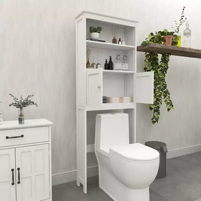 Mobiletto da bagno autoportante con ripiani sopra il WC, bianco