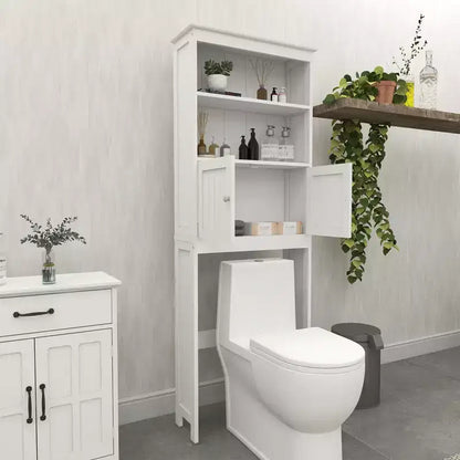 Mobiletto da bagno autoportante con ripiani sopra il WC, bianco