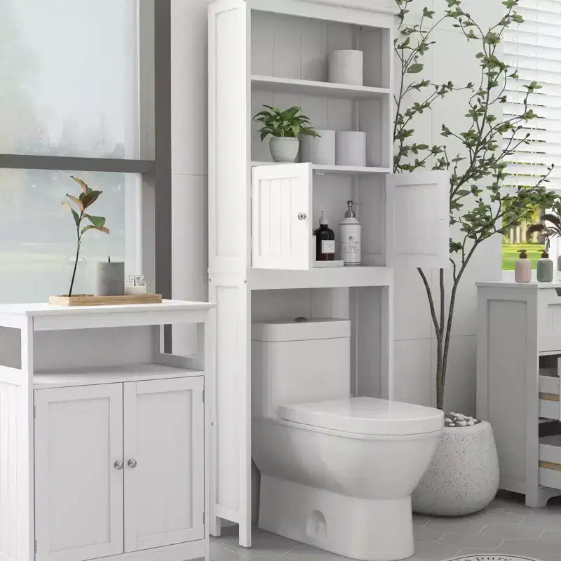Mobiletto da bagno autoportante con ripiani sopra il WC, bianco