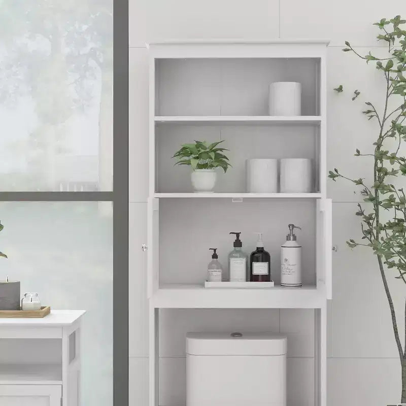 Mobiletto da bagno autoportante con ripiani sopra il WC, bianco